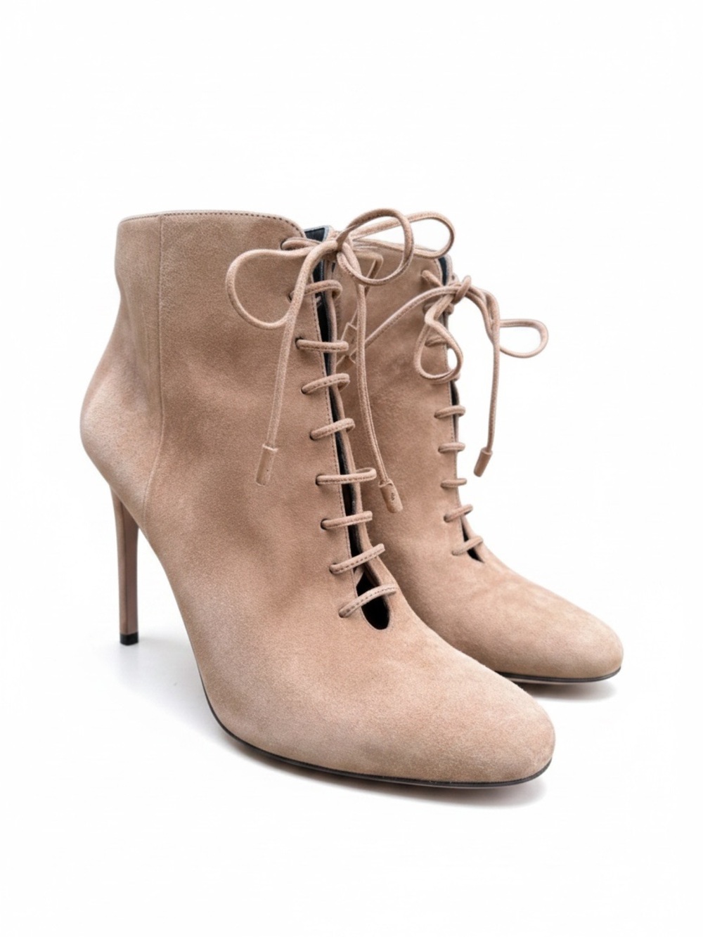 Prada Suede Lace-Up Ankle Boots in Beige size 39